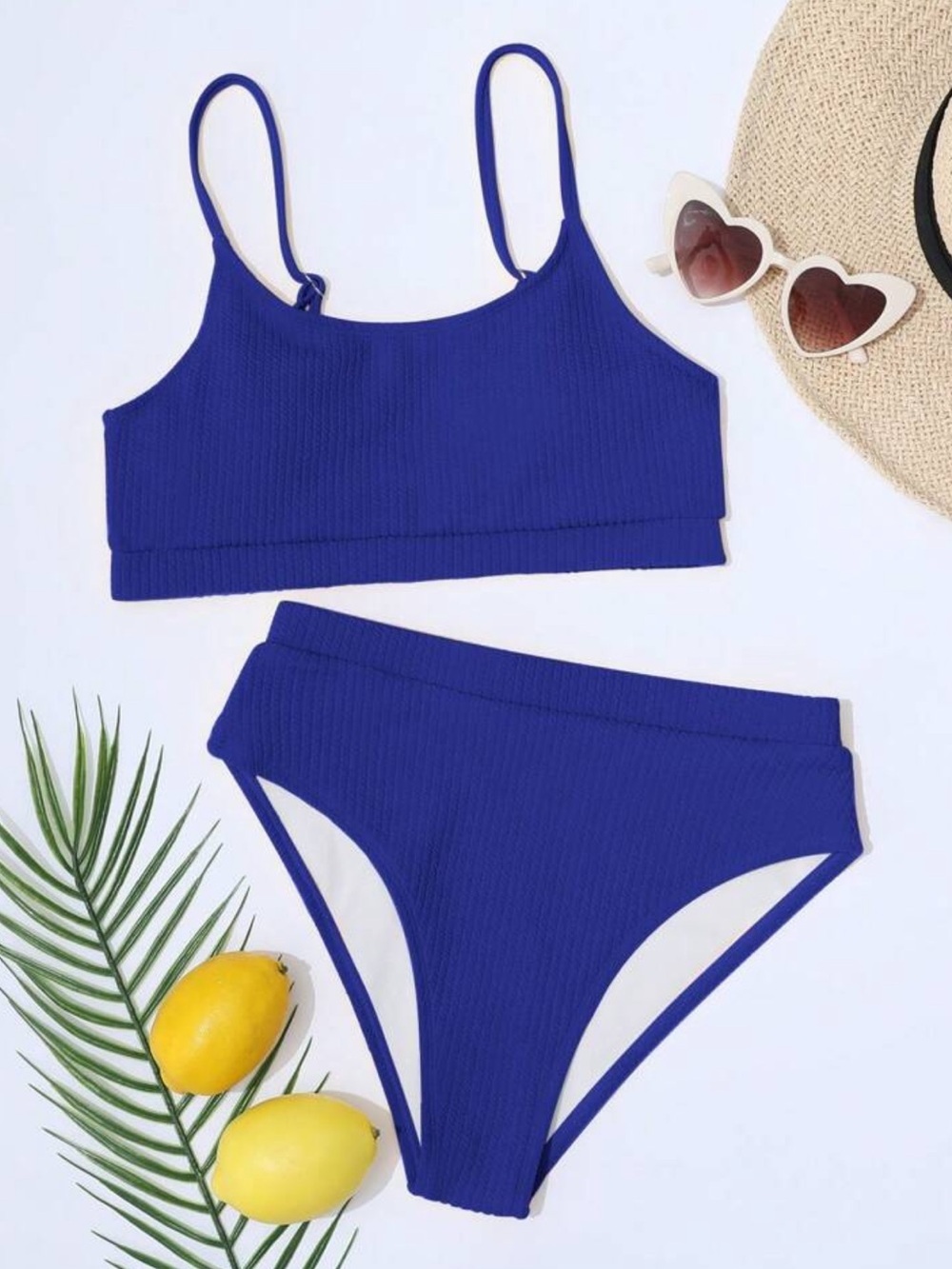💙SHEIN Swim Ribbed High Waisted Bikini Set Blue | NWT | XL - Picture 2 of 6